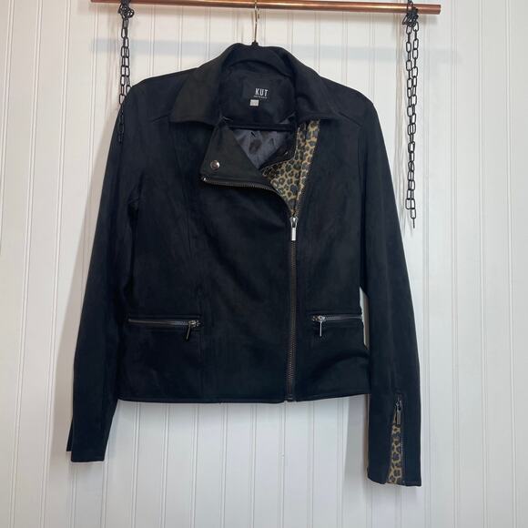 Kut from the Kloth Women’s Jayden Black Faux Suede Moto Jacket Leopard Size S - Picture 3 of 9